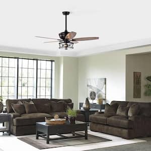 52 in. Matte Black Caged Ceiling Fan with Lights and Remote Control