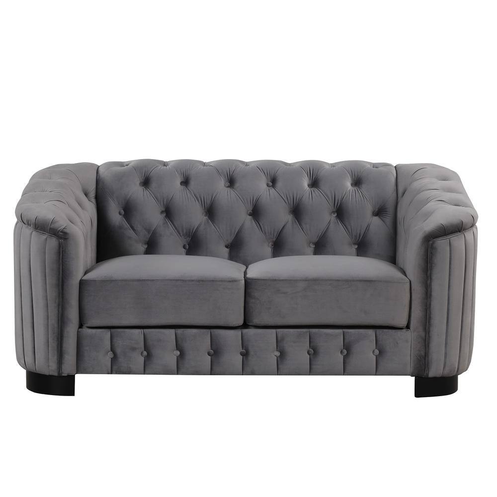 64 in. Square Arm Velvet Rectangle Sofa with Thick Removable Seat Cushion in. Gray