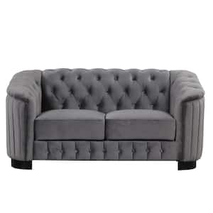 64 in. Square Arm Velvet Rectangle Sofa with Thick Removable Seat Cushion in Gray