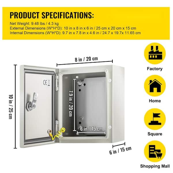 VEVOR Electrical Enclosure 10 in. x 8 in. x 6 in. Electrical