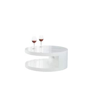 La Villino 32 in. White Medium Round Wood Coffee Table with Shelf