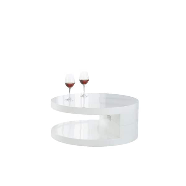 ARTIVA La Villino 32 in. White Medium Round Wood Coffee Table with Shelf