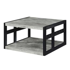 Monterey 31 .5 in. Faux Birch and Black 18 in. Square Particle Board Coffee Table with Shelf