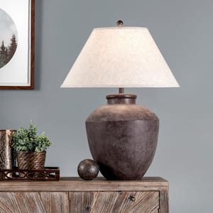 Lindos 30 in. Gray Resin Contemporary Table Lamp with Shade