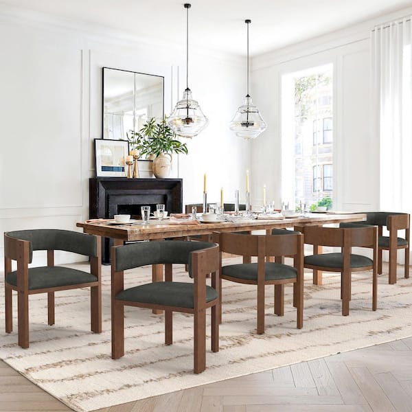 OrangeOne Albert 18 in. Mroden Black Gray Upholstered Solid Wood Frame Dining Chairs with Curved Back Set of 6