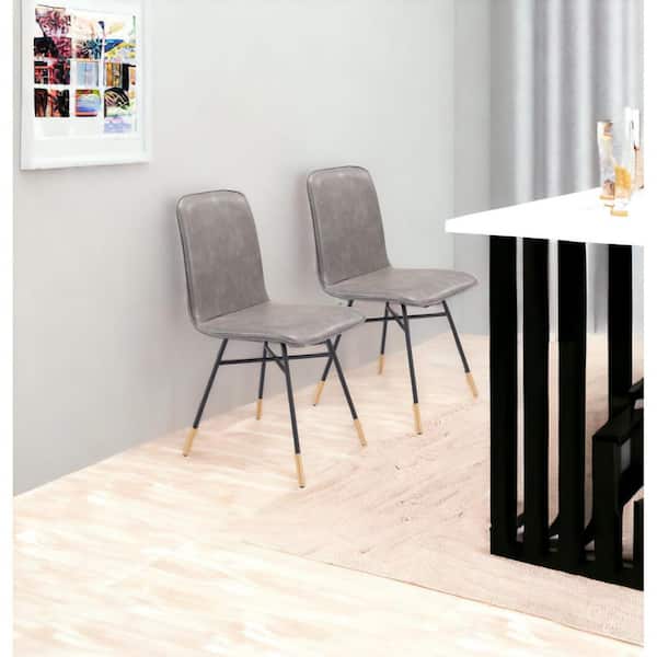 HomeRoots Gray And Black Upholstered Faux Leather Side Chair (Set Of 2)