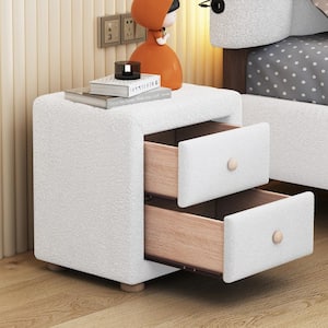 White 2 Drawers Teddy Fleece Nightstand 21.30 in. W x 20.90 in. H