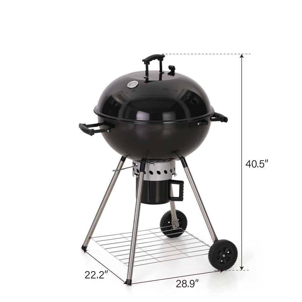 22-Inch Black Porcelain-Enameled Kettle Charcoal Grill with Wheels