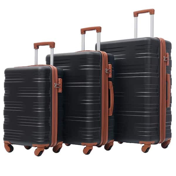 grossag 3-Piece Black Brown Spinner Wheels, Rolling, Lockable Handle and Light-Weight Luggage Set