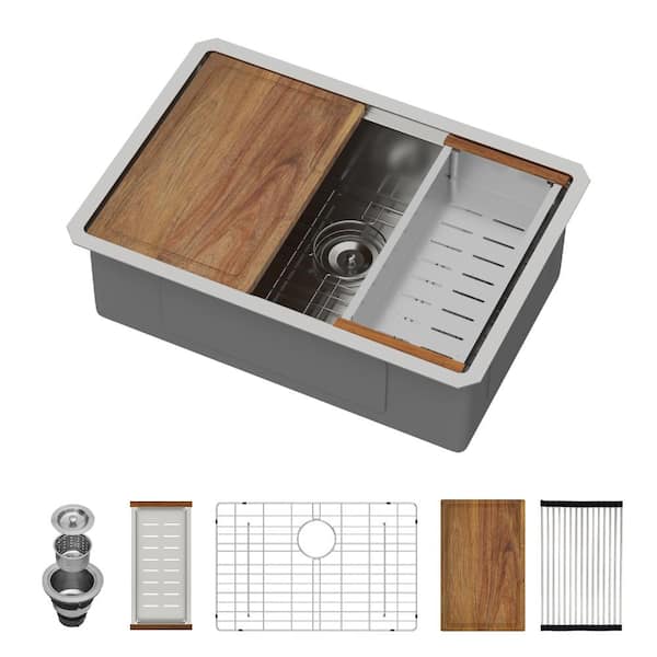 27 In. Undermount Workstation Sink 16 Gauge Brushed Kitchen Sink