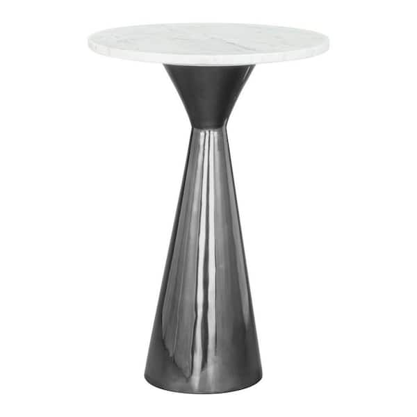 15 in. White Round Marble End Table