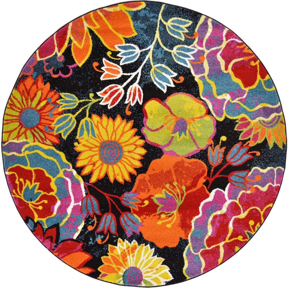 Unique Loom Lyon Kennedy Black 6' 0 x 6' 0 Round Rug 3127438 The Home