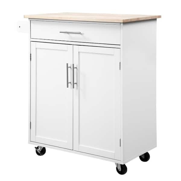 Unbranded White Wood 32.8 in. Kitchen Island on Wheels with Drawer, Storage Cabinet and Towel Rack