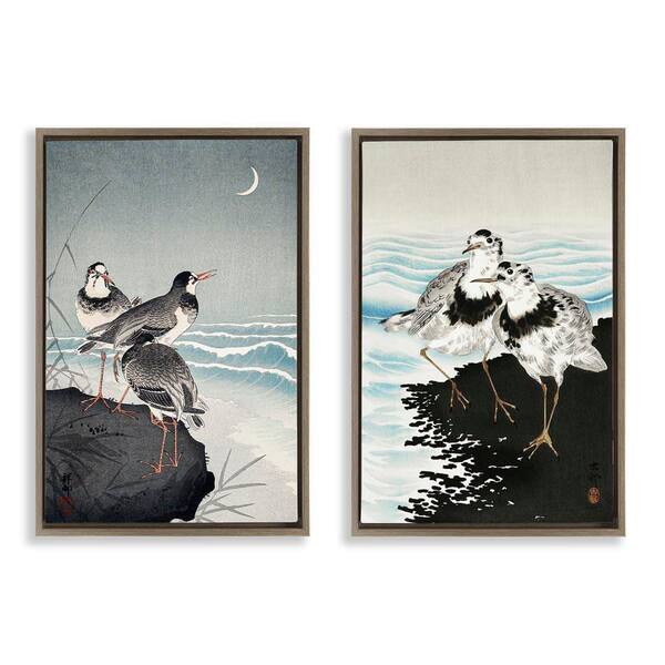 Sea Birds Under Moon by Ohara Koson 2-Pieces Brown Floater Frame Animal Graphic Art Print 31 in. x 21 in.