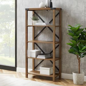 Walker Edison Furniture Company 64 in. Rustic Oak Wood 4-shelf Etagere  Bookcase with Open Back HDS64MXRO - The Home Depot