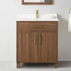 Bilston 30 in. Single Sink Spiced Walnut Bath Vanity with White Engineered Stone Top (Assembled)