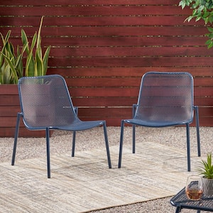 Bucknell Matte Navy Blue Stackable Metal Outdoor Patio Dining Chair (2-Pack)