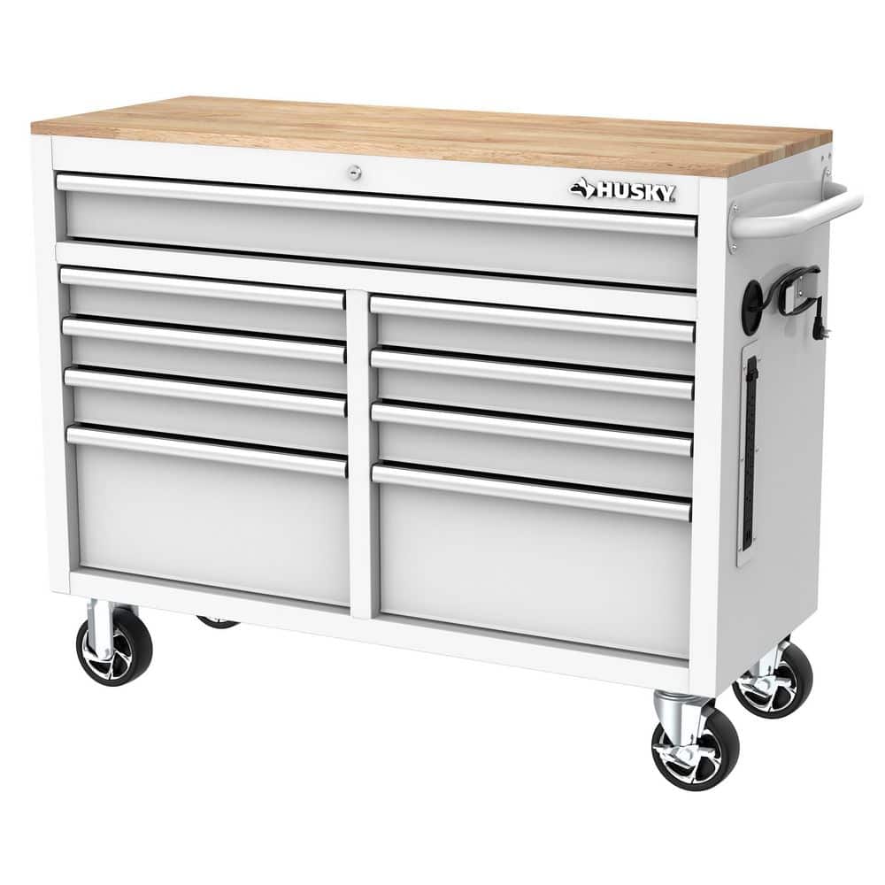 Husky Tool Storage 46 in. W Gloss White Mobile Workbench Cabinet  H46X18MWC9WHT - The Home Depot