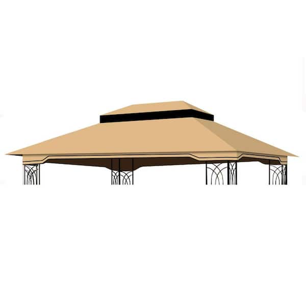 Unbranded 10 x 12 ft. Outdoor Patio Gazebo Replacement Canopy, Double Tiered Gazebo Tent Roof Top Cover in Tan(Frame Not Included)