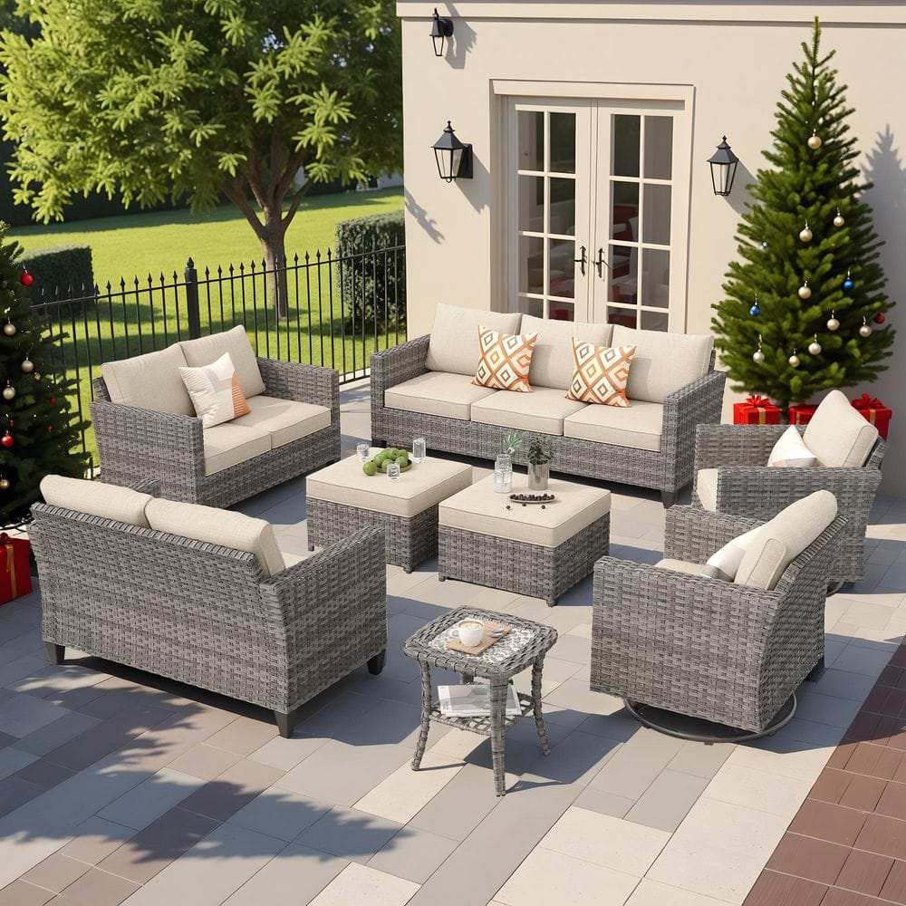 New Star Gray 8-Piece Wicker Patio Conversation Seating Set with Beige Cushions and Swivel Chairs price history on PriceWatchPro
