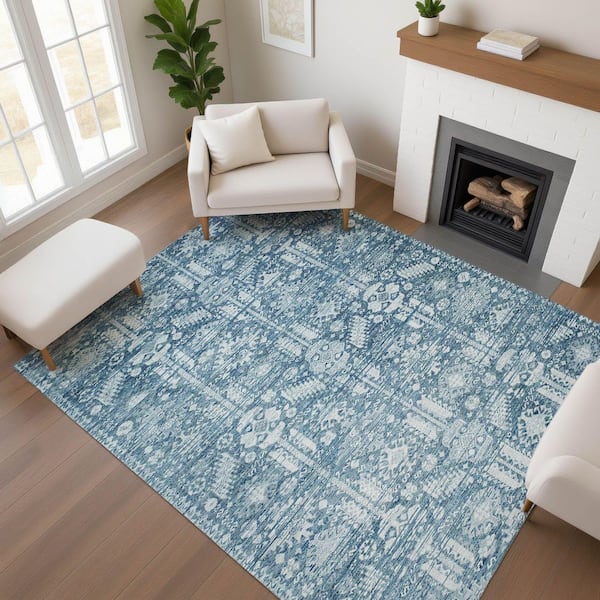Mayfield Premium Machine Washable Abstract AMF1771 Denim 10 ft. x 14 ft. Area Rug