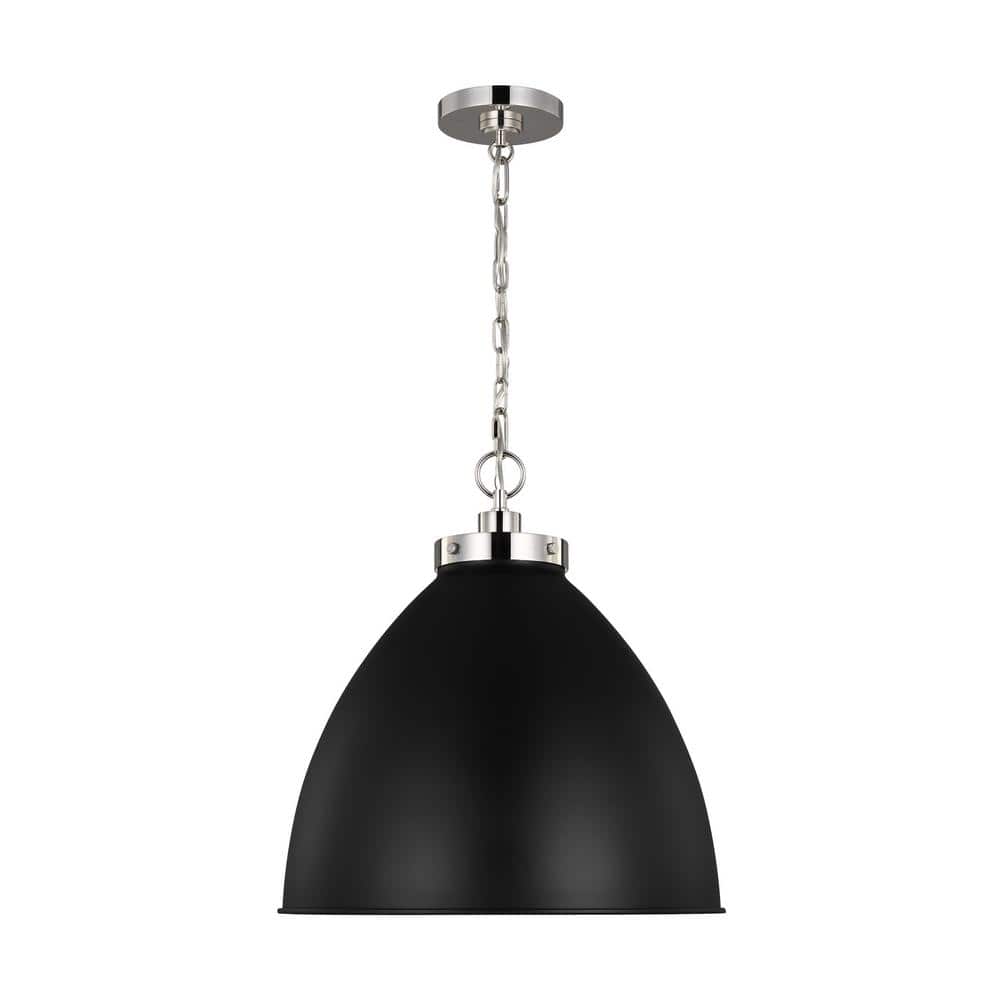 Wellfleet 17.5 in. W x 19.5 in. H 1-Light Midnight Black/Polished Nickel Large Dome Pendant Light with Steel Shade price history on PriceWatchPro