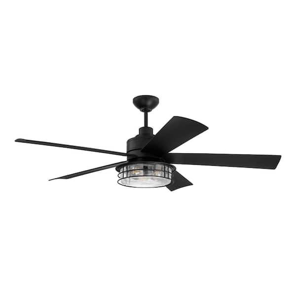 56 in. Flat Black, Flat Black Blades Dual Mount Reversible Standard Outdoor Ceiling Fan w/ LED Bulbs and Remote Included