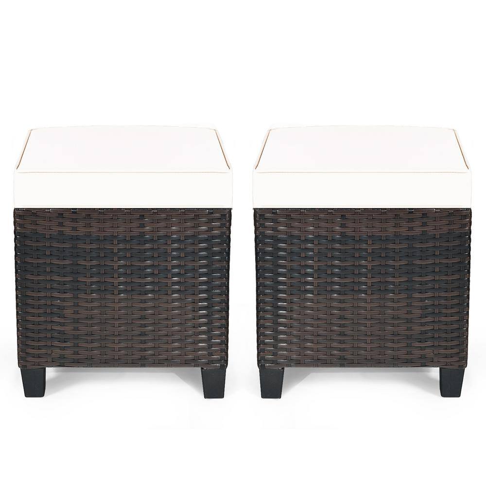 Mix Brown Frame Wicker Outdoor Ottomans with White Cushions (2-Pack) price history on PriceWatchPro