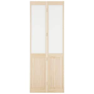 30 in. x 80 in. Frosted Glass Over Raised Panel Frost 1/2-Lite Pine Wood Interior Bi-fold Door