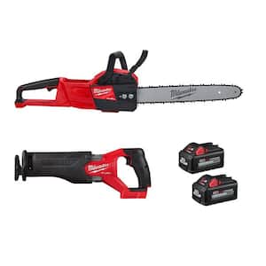 M18 FUEL 16 in. 18V Lithium-Ion Brushless Battery Electric Chainsaw w/Reciprocating Saw, Two 6Ah Batteries (2-Tool)