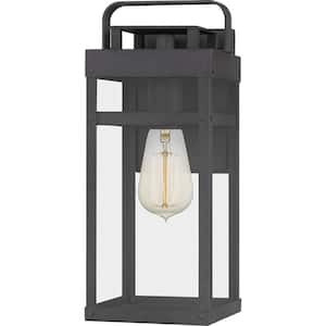 Keaton 5.5 in. 1-Light Mottled Black Outdoor Wall Lantern Sconce with Clear Tempered Glass