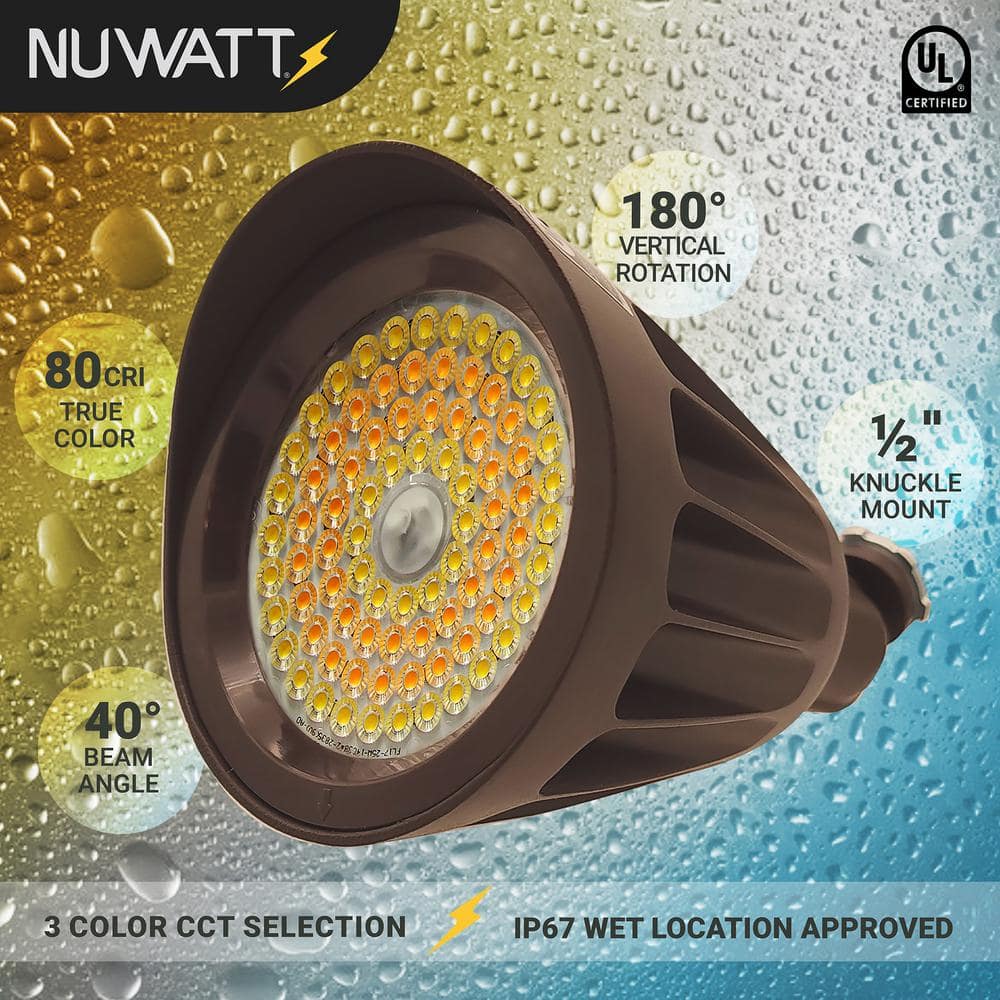 NUWATT 25W Bronze LED Flood Light with 3CCT Switch, 6-Pack