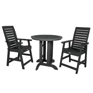 Weatherly Black 3-Piece Recycled Plastic Round Outdoor Balcony Height Dining Set