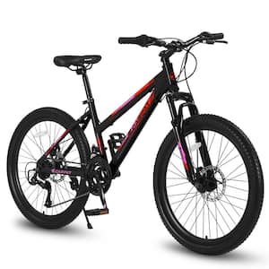 Black 26 in. Mountain Bike, Shimano 21 Speed with Dual Disc Brakes, 100 mm Front Suspension