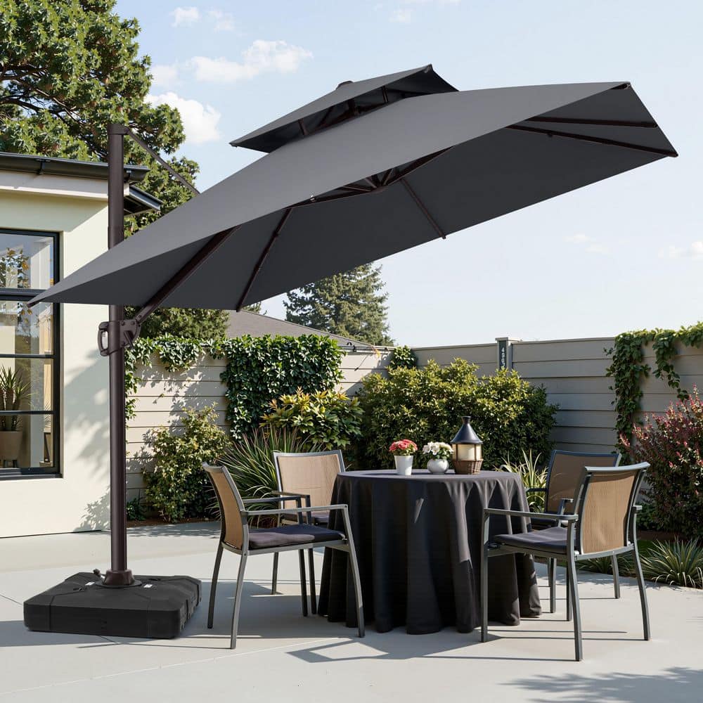 glucksteinhome 10 ft aluminum offset patio umbrella Grand 10x10 Patio Large Square Cantilever Umbrella Base Included for Deck Porch (Champagne, 10x10 FT) : Patio, Lawn & Garden you can easily walk underneath the opened umbrella Best Choice Products Offset Hanging