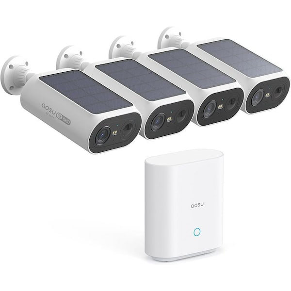 Solar Panel Built-in Smart Security Camera Kit-3MP And Cross Camera Track With 32GB Storage Home Base, No Monthly Fee