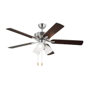 Linden 52 in. Transitional Indoor Brushed Steel Ceiling Fan with Silver/American Walnut Blades and Fitter LED Light Kit