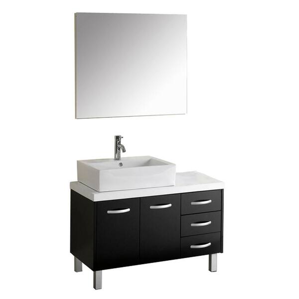 Virtu USA Tilda 35.98 in. W x 22.05 in. D x 21.97 in. H Espresso Vanity with Stone Vanity Top with White Square Basin and Mirror