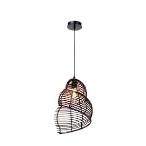 1-Light Brown Snail Shaped Island Pendant Light with Wicker Rattan Shade