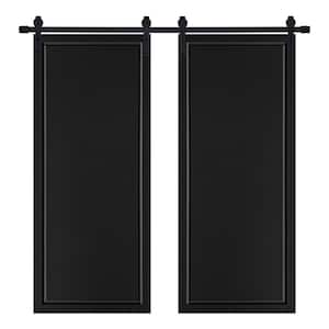 Modern 1-Panel Designed 48 in. x 80 in. MDF Panel Black Painted Double Sliding Barn Door with Hardware Kit