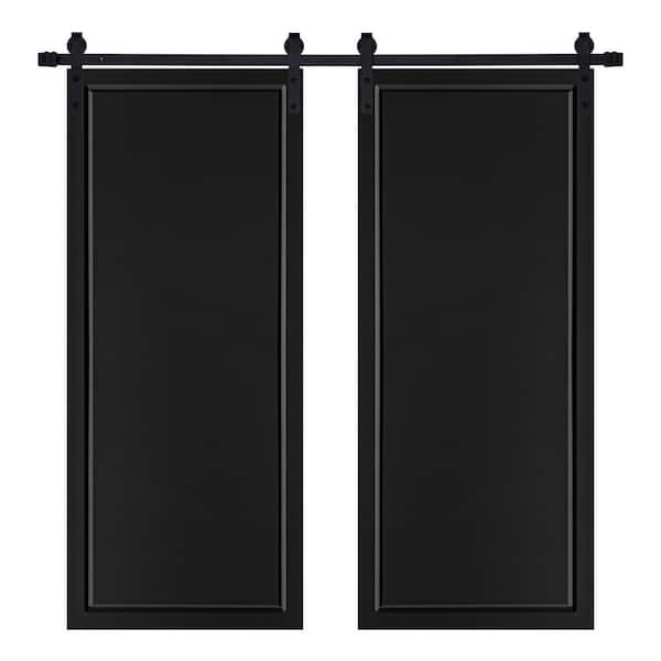 AIOPOP HOME Modern 1-Panel Designed 72 in. x 96 in. MDF Panel Black Painted Double Sliding Barn Door with Hardware Kit
