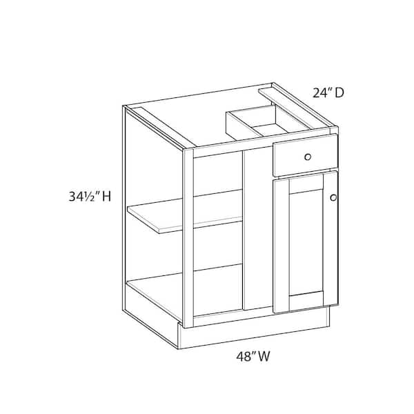 Kunal Kitchens Cumberland Recessed 48 in. W x 34.5 in. H x 24 in. D in Painted Stratus Plywood Assembled Corner Blind Base-Left