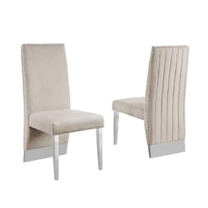 Omar Cream Velvet Chrome Legs Dining Chairs (Set of 2)