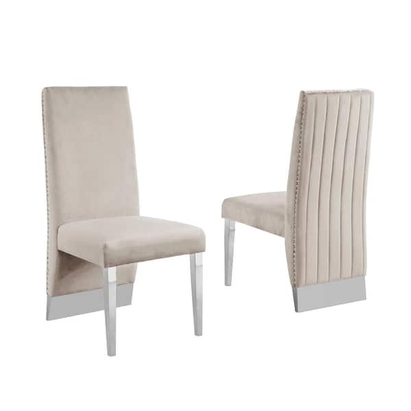Best Quality Furniture Omar Cream Velvet Chrome Legs Dining Chairs (Set of 2)