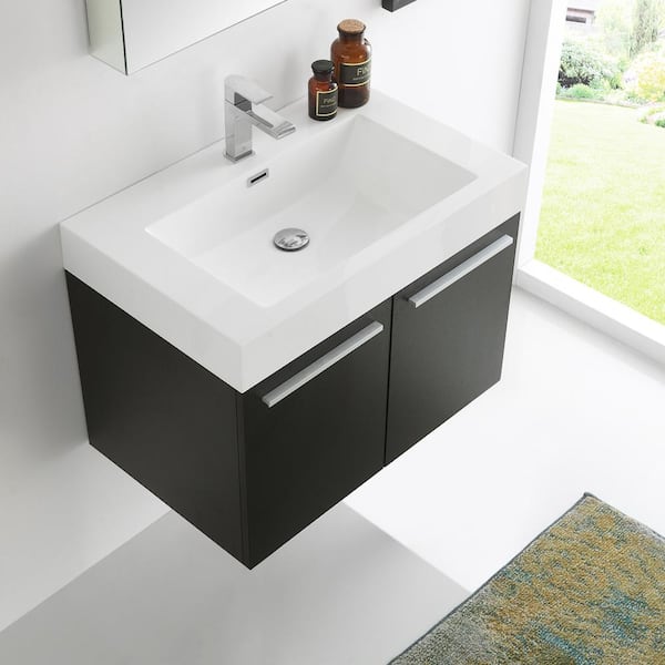 Vista 30 in. Vanity in Black with Acrylic Vanity Top in White with White Basin and Mirrored Medicine Cabinet