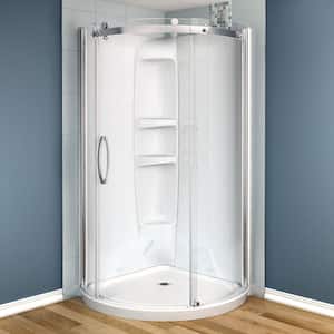 Olympia 36 in. x 36 in. x 78 in. Acrylic Corner Round Shower Stall in White with Sliding Shower Door in Chrome