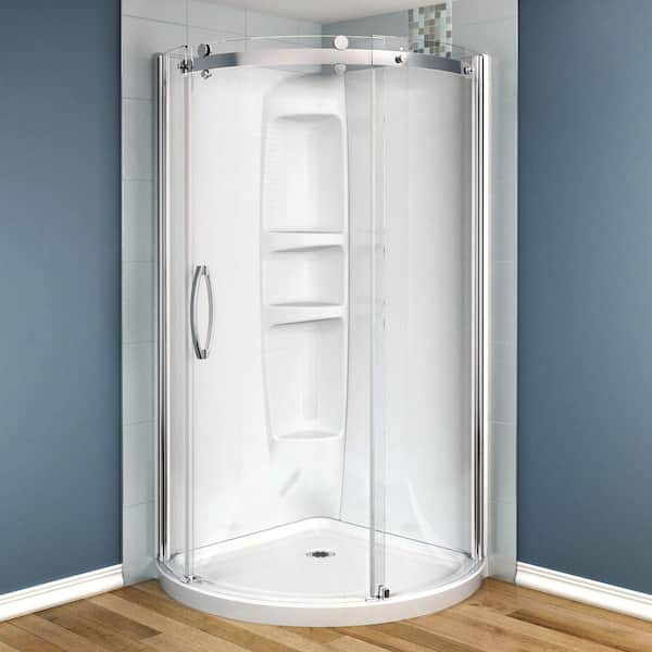 MAAX Olympia 36 in. x 36 in. x 78 in. Acrylic Corner Round Shower Stall in White with Sliding Shower Door in Chrome