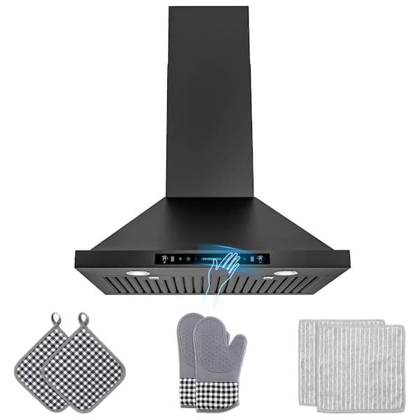30 in. 400 CFM Convertible Wall Mount Downdraft System in Black Stainless 4-Speed, Touch and Gesture Control with Remote