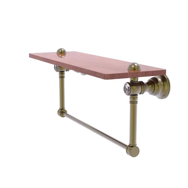 Allied Brass Carolina Crystal Collection 22 in. Wood Shelf with Integrated Towel Bar in Antique Brass