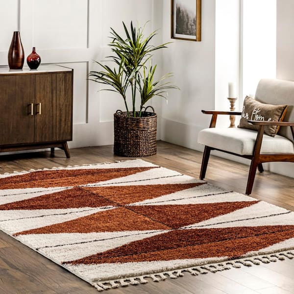 Kali Shaggy Diamond Tassel Rust Doormat 3 ft. x 5 ft. Accent Rug